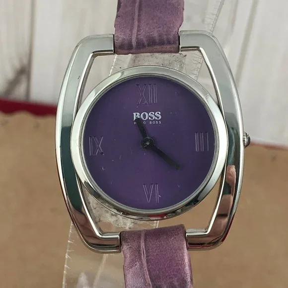 Vintage Hugo Boss Watch Sculptured Modern Styling Purple Dial and 8 inch Strap Hugo Boss HB.288.1.14.2930 Unisex Black Leather Analog Black  main image 4